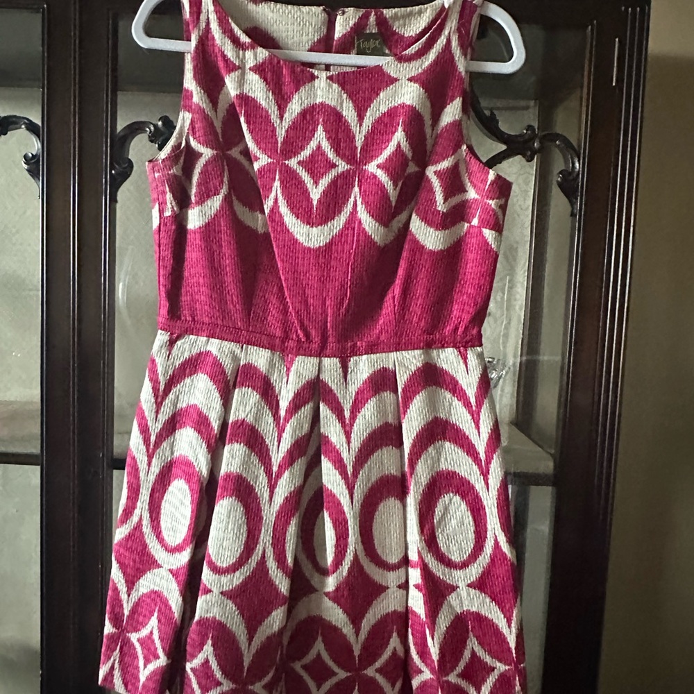 Stylish Pink and White Aline above the knee Dress